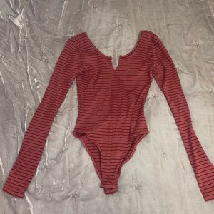 Urban Red and black striped long-sleeved bodysuit